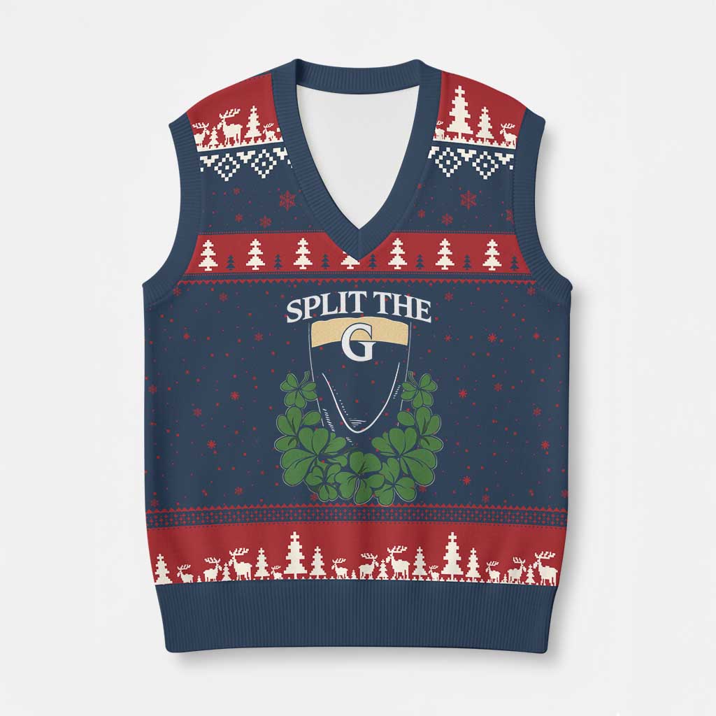 Split the G Funny Irish Stout Beer Drinking Game V-Neck Knit Sweater Vest St. Patrick’s Day Shamrocks Pub Crawl Crew