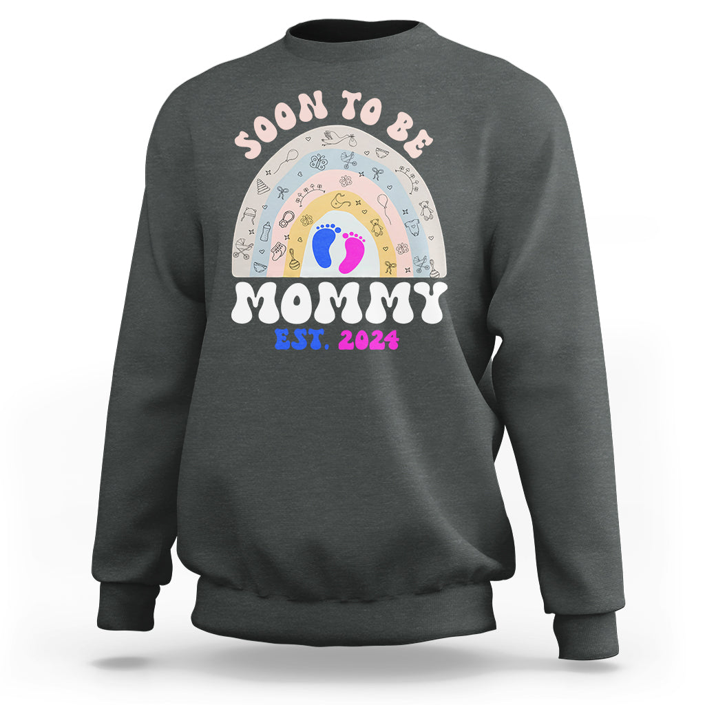 New Mom Sweatshirt Soon To Be Mommy Est 2024 Blue Pink Baby Feets Rainbow - Wonder Print Shop