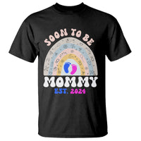 New Mom T Shirt Soon To Be Mommy Est 2024 Blue Pink Baby Feets Rainbow - Wonder Print Shop