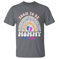 New Mom T Shirt Soon To Be Mommy Est 2024 Blue Pink Baby Feets Rainbow - Wonder Print Shop