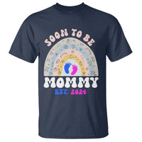 New Mom T Shirt Soon To Be Mommy Est 2024 Blue Pink Baby Feets Rainbow - Wonder Print Shop