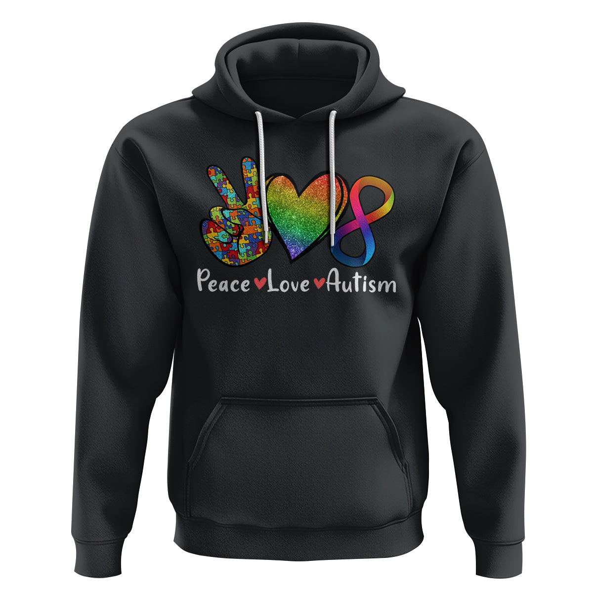 Peace Love Autism Hoodie Support Accept Love Rainbow Infinity Jigsaw Puzzle - Wonder Print Shop