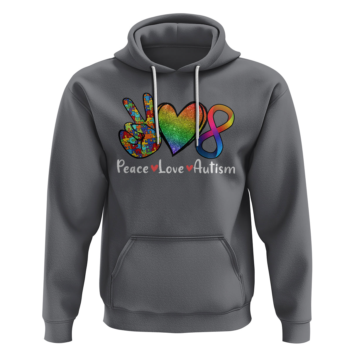 Peace Love Autism Hoodie Support Accept Love Rainbow Infinity Jigsaw Puzzle - Wonder Print Shop