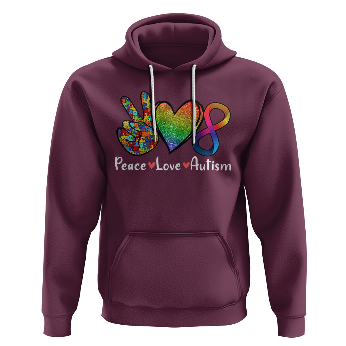 Peace Love Autism Hoodie Support Accept Love Rainbow Infinity Jigsaw Puzzle - Wonder Print Shop