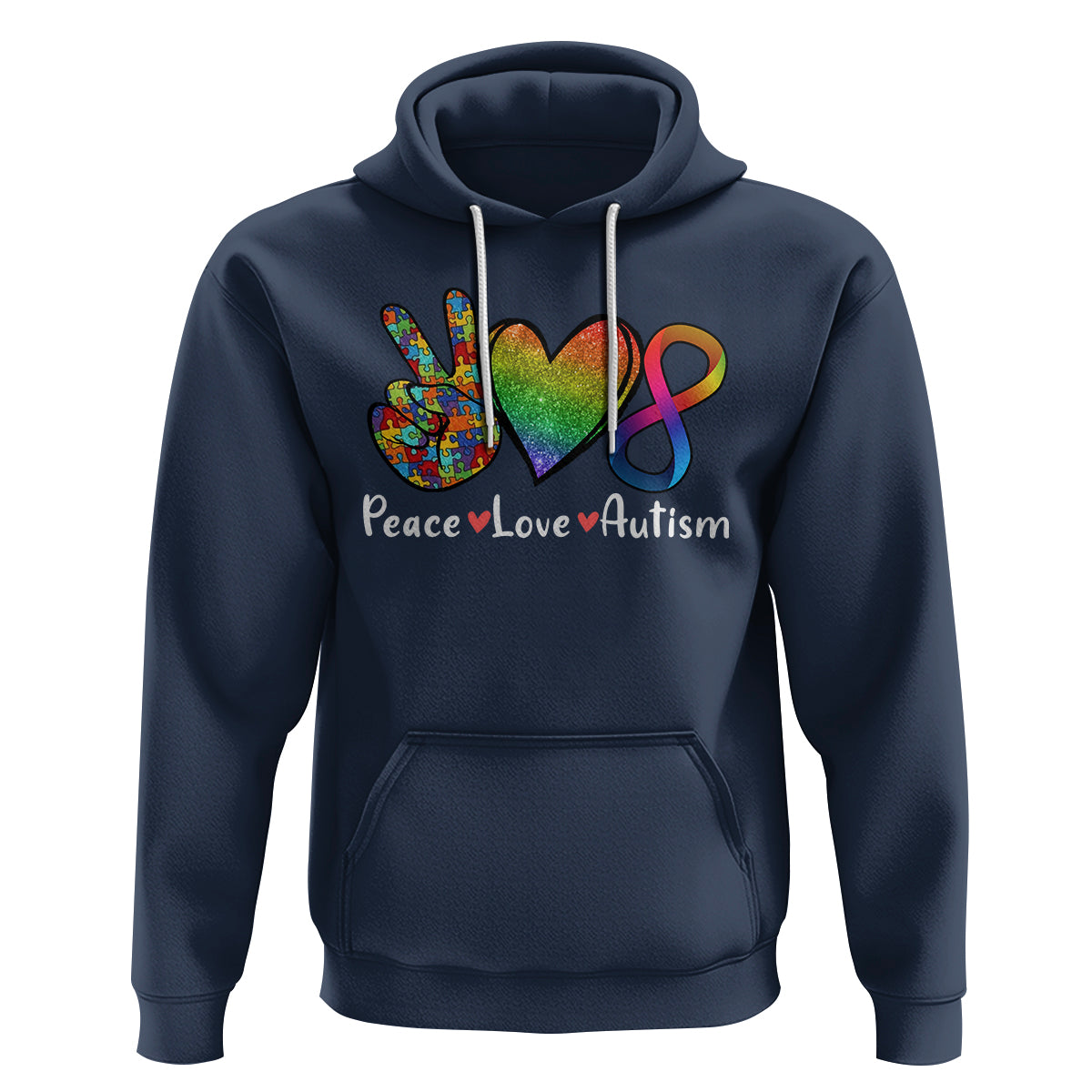 Peace Love Autism Hoodie Support Accept Love Rainbow Infinity Jigsaw Puzzle - Wonder Print Shop