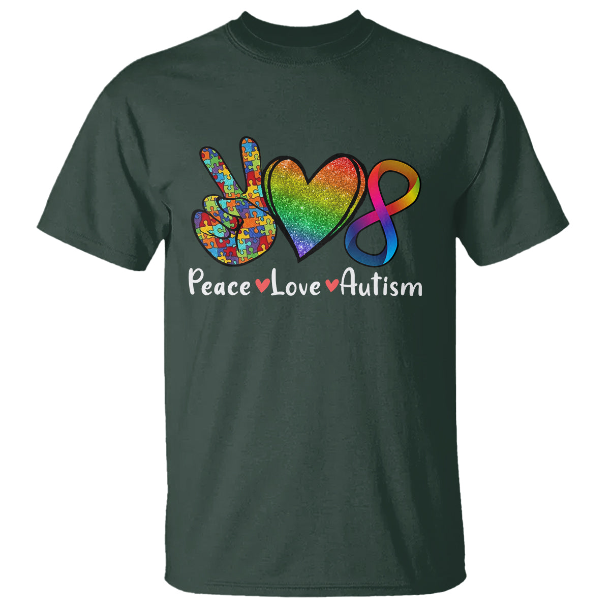 Peace Love Autism T Shirt Support Accept Love Rainbow Infinity Jigsaw Puzzle - Wonder Print Shop