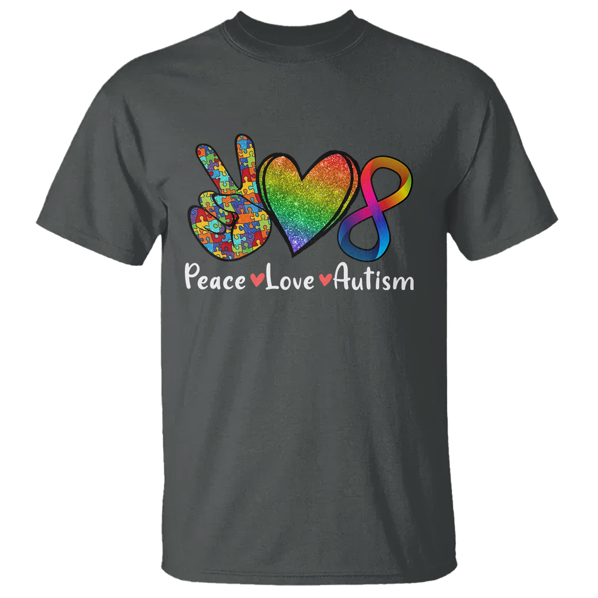 Peace Love Autism T Shirt Support Accept Love Rainbow Infinity Jigsaw Puzzle - Wonder Print Shop
