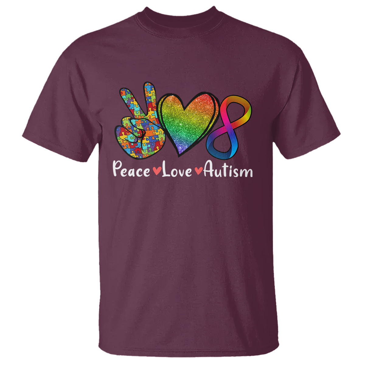 Peace Love Autism T Shirt Support Accept Love Rainbow Infinity Jigsaw Puzzle - Wonder Print Shop