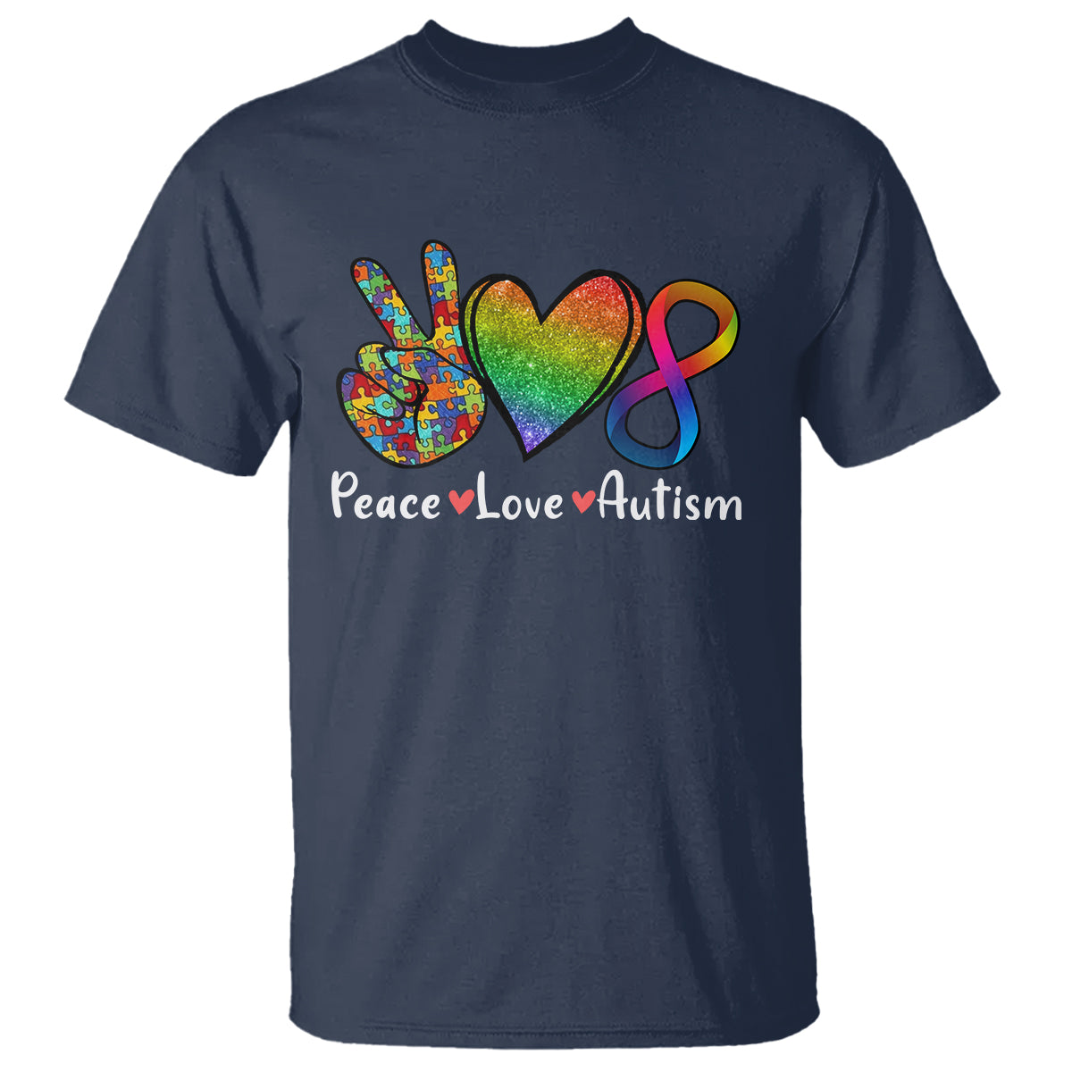 Peace Love Autism T Shirt Support Accept Love Rainbow Infinity Jigsaw Puzzle - Wonder Print Shop