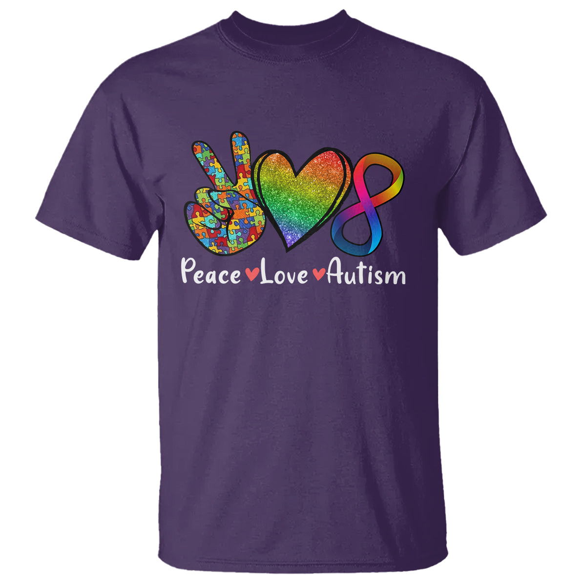 Peace Love Autism T Shirt Support Accept Love Rainbow Infinity Jigsaw Puzzle - Wonder Print Shop