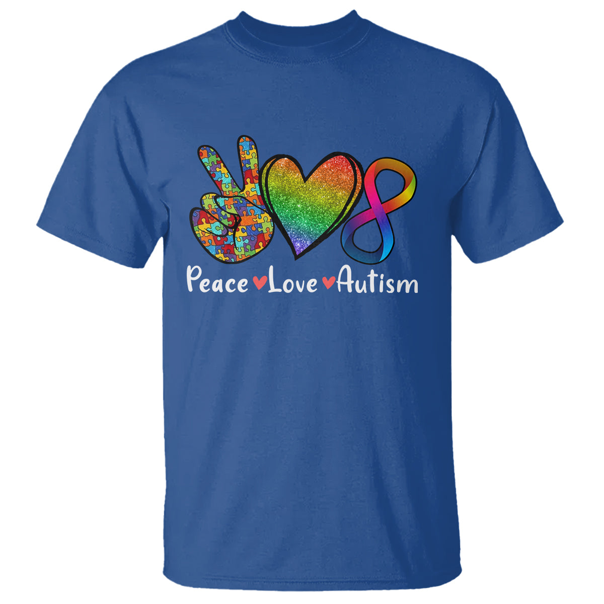 Peace Love Autism T Shirt Support Accept Love Rainbow Infinity Jigsaw Puzzle - Wonder Print Shop