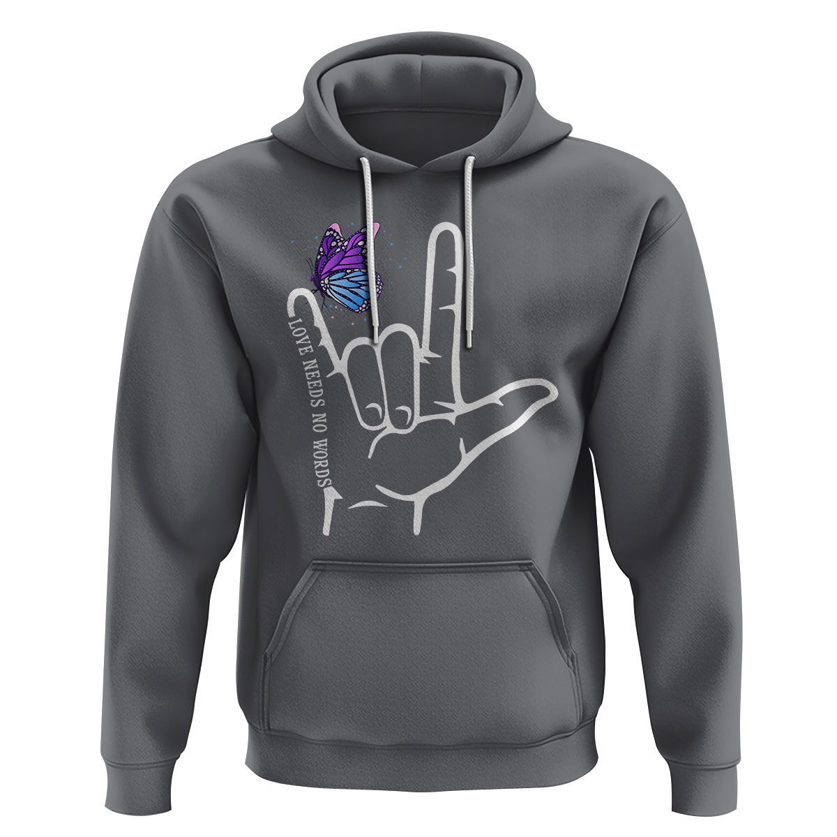 Autism Awareness Hoodie Love Need No Words I Love You Hand Sign Language Butterfly - Wonder Print Shop