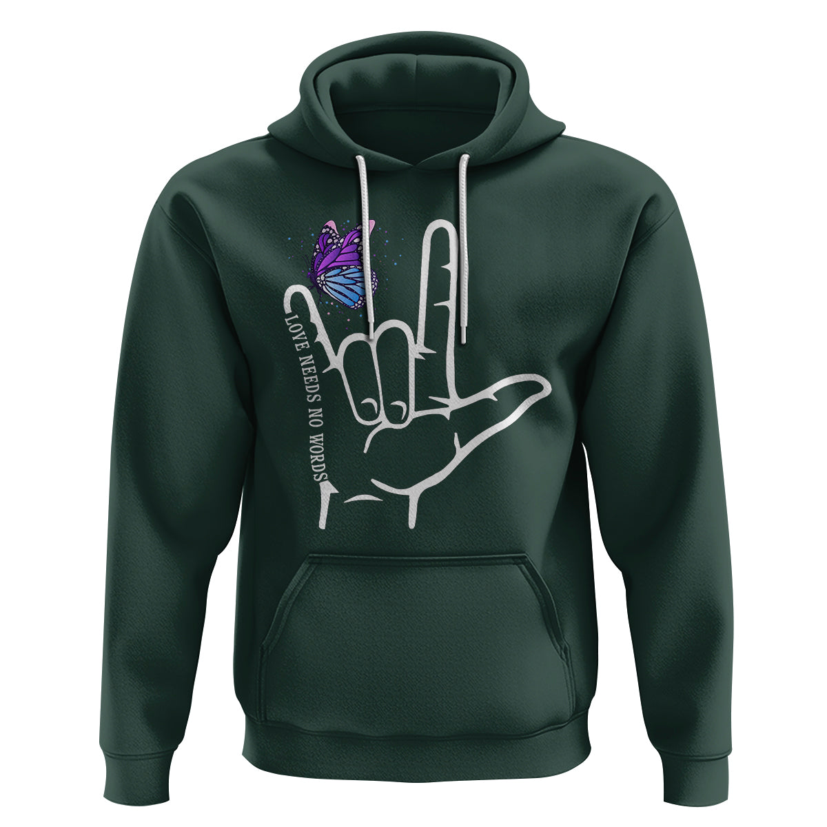 Autism Awareness Hoodie Love Need No Words I Love You Hand Sign Language Butterfly - Wonder Print Shop