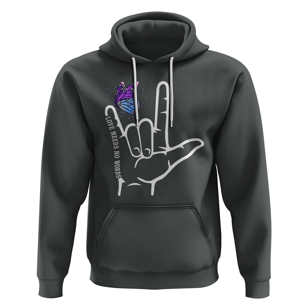 Autism Awareness Hoodie Love Need No Words I Love You Hand Sign Language Butterfly - Wonder Print Shop