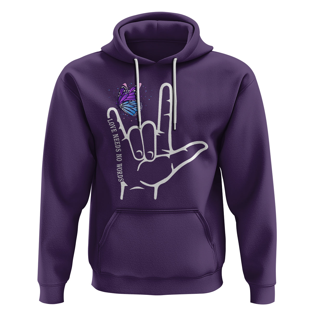 Autism Awareness Hoodie Love Need No Words I Love You Hand Sign Language Butterfly - Wonder Print Shop