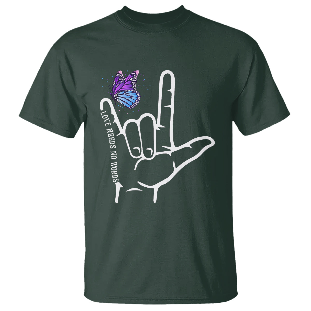 Autism Awareness T Shirt Love Need No Words I Love You Hand Sign Language Butterfly - Wonder Print Shop