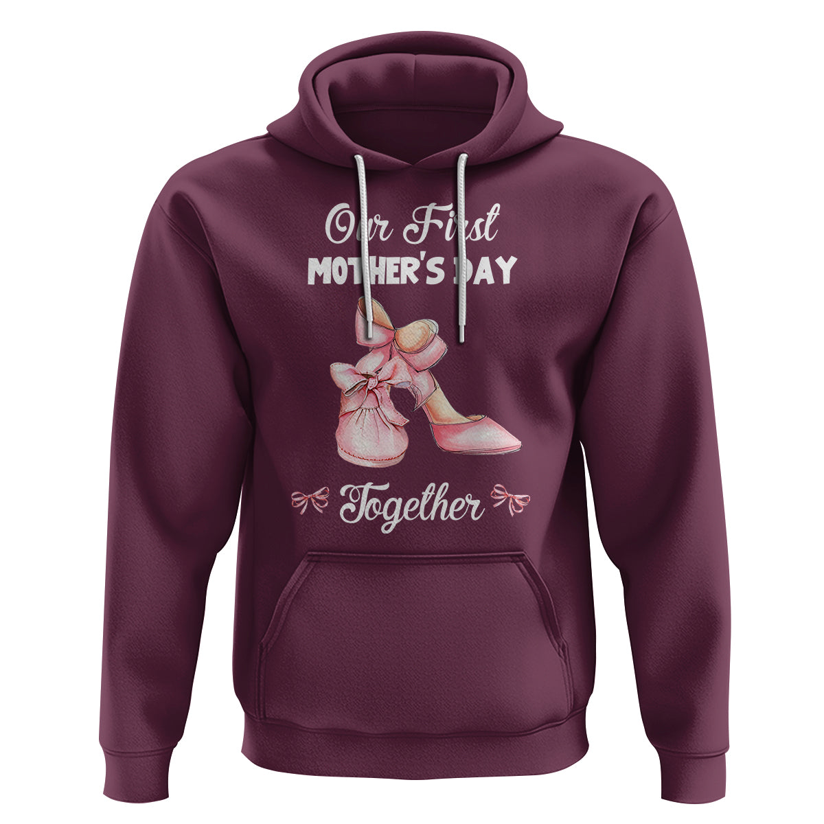 Our First Mother's Day Together Hoodie Matching Coquette Pink Baby Shoes High Heels - Wonder Print Shop