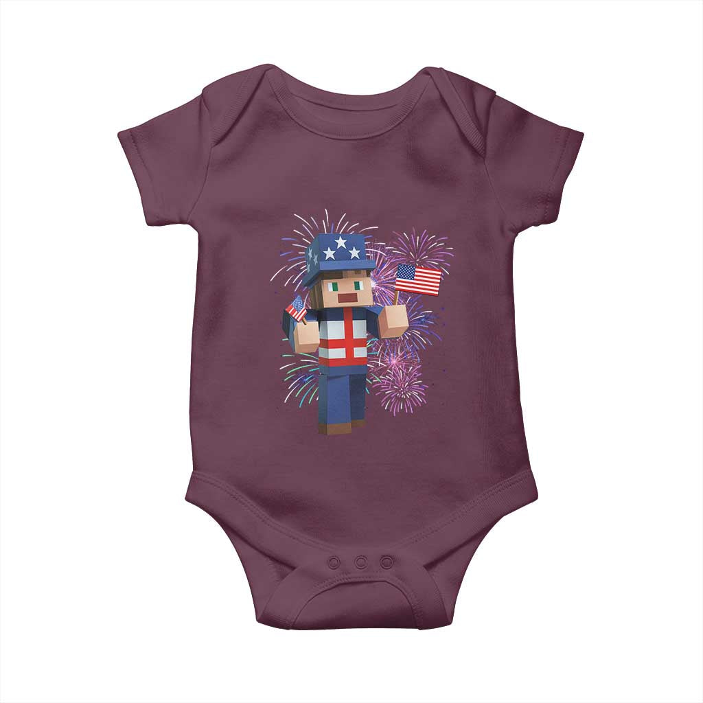 4th of July Gamer Baby Onesie Uncle Sam Pixels Gaming Celebrate Independence Day