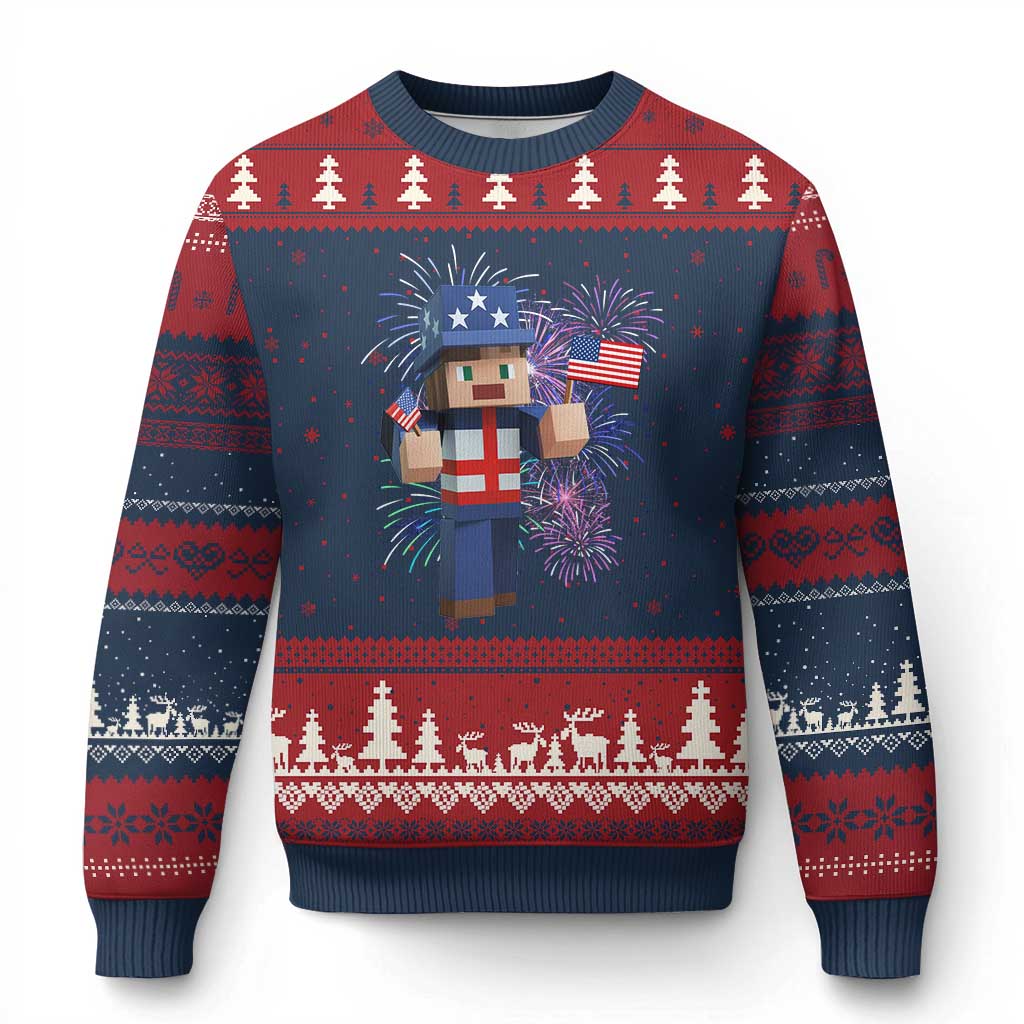 4th of July Gamer Ugly Christmas Sweater Uncle Sam Pixels Gaming Celebrate Independence Day - Wonder Print Shop