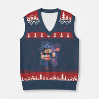 4th of July Gamer V-Neck Knit Sweater Vest Uncle Sam Pixels Gaming Celebrate Independence Day - Wonder Print Shop