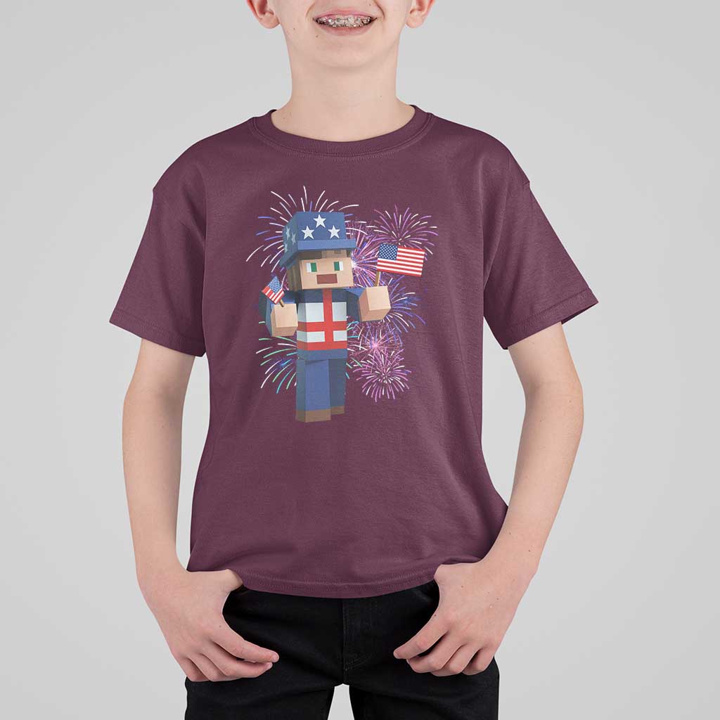 4th of July Gamer T Shirt For Kid Uncle Sam Pixels Gaming Celebrate Independence Day