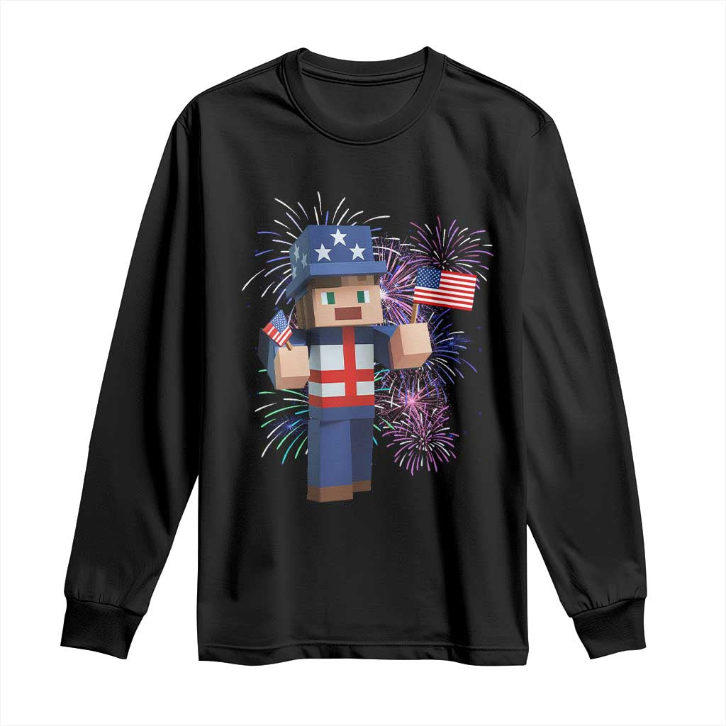 4th of July Gamer Long Sleeve Shirt Uncle Sam Pixels Gaming Celebrate Independence Day