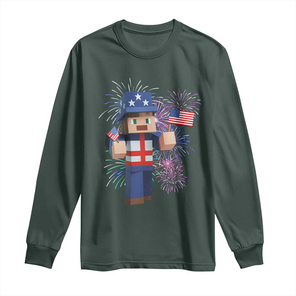 4th of July Gamer Long Sleeve Shirt Uncle Sam Pixels Gaming Celebrate Independence Day
