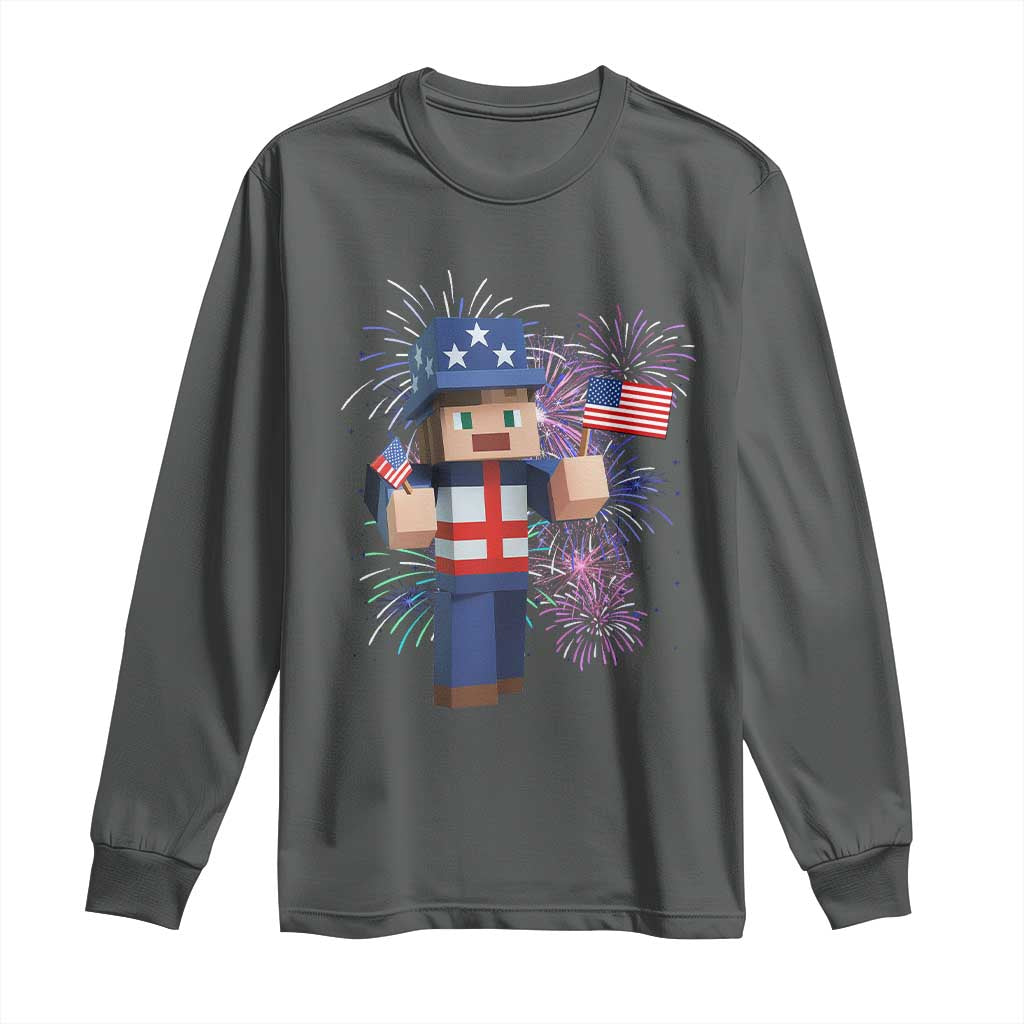 4th of July Gamer Long Sleeve Shirt Uncle Sam Pixels Gaming Celebrate Independence Day