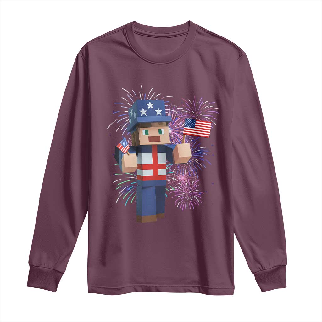 4th of July Gamer Long Sleeve Shirt Uncle Sam Pixels Gaming Celebrate Independence Day