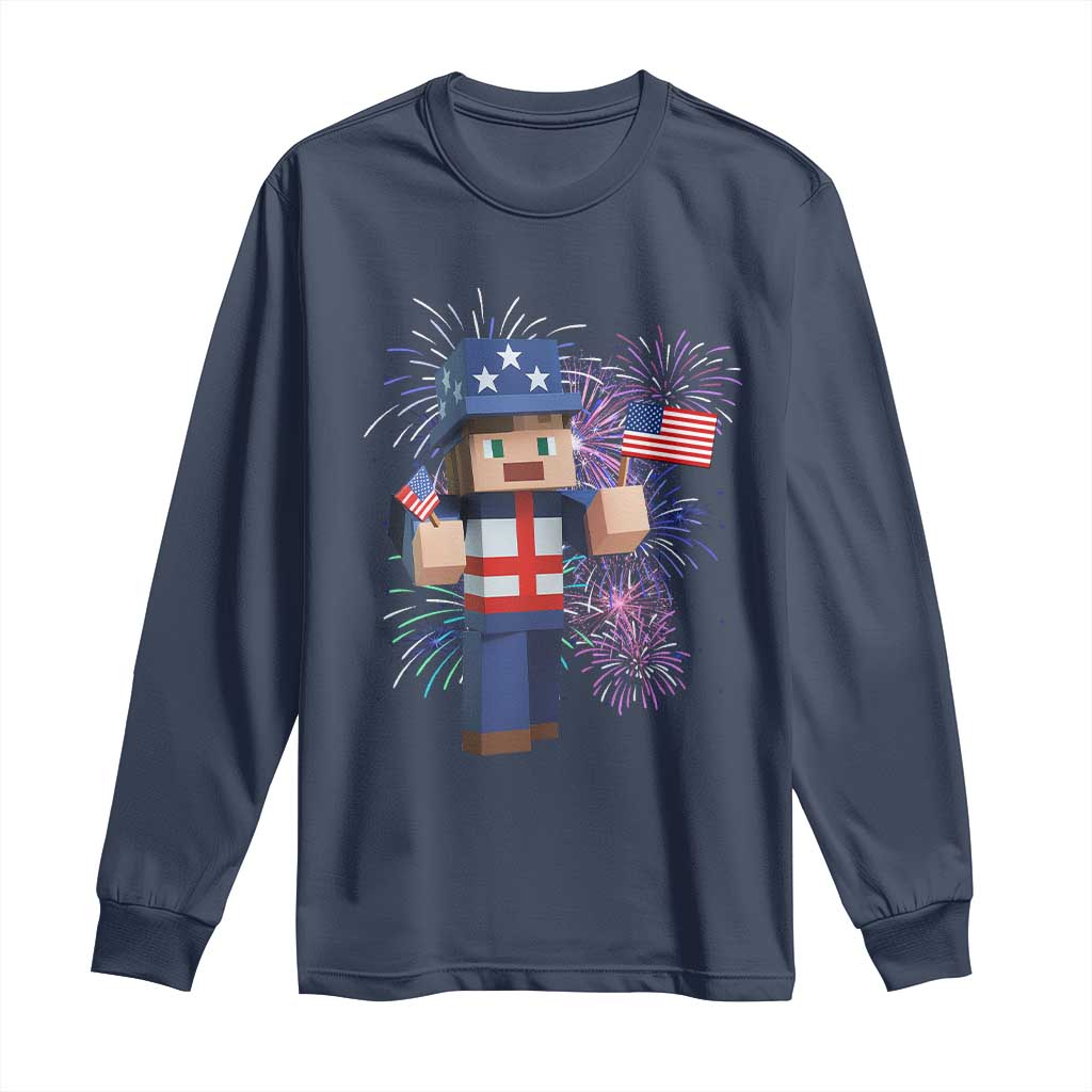 4th of July Gamer Long Sleeve Shirt Uncle Sam Pixels Gaming Celebrate Independence Day