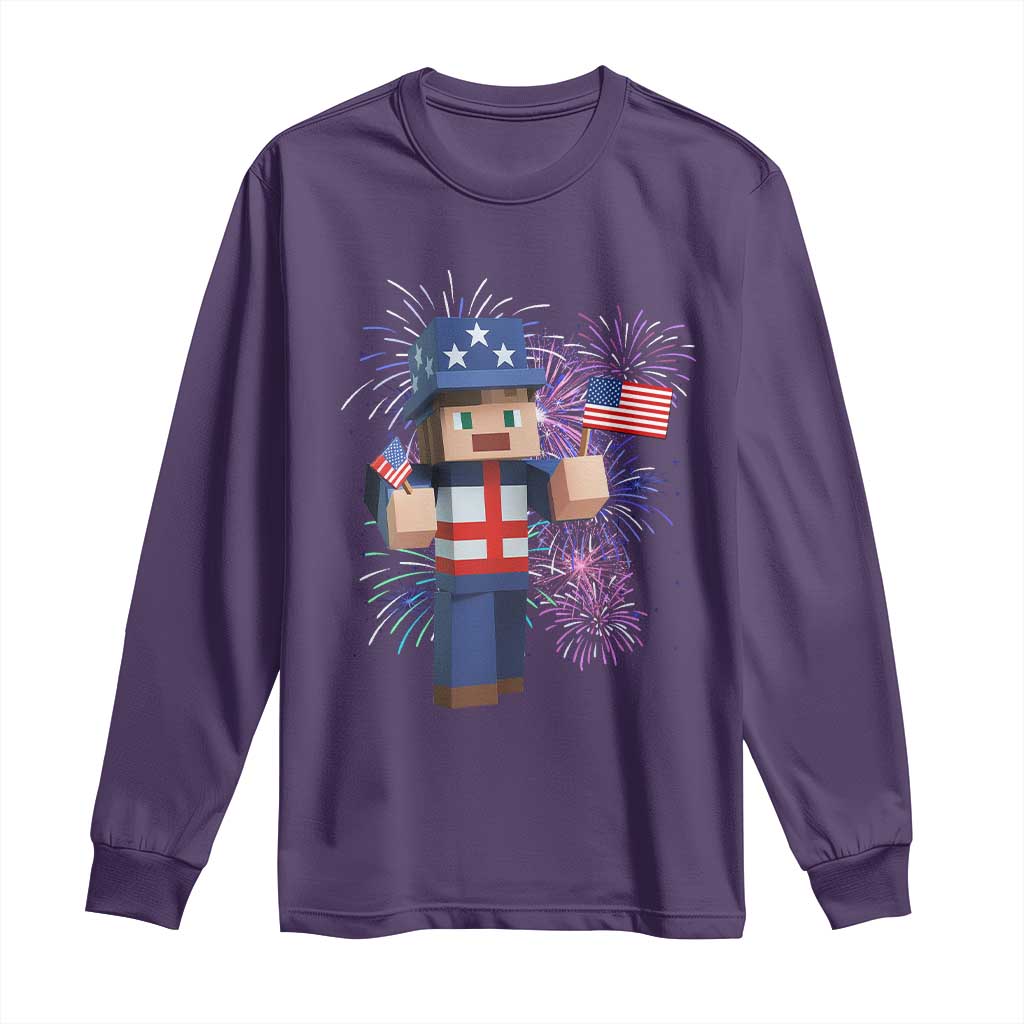 4th of July Gamer Long Sleeve Shirt Uncle Sam Pixels Gaming Celebrate Independence Day