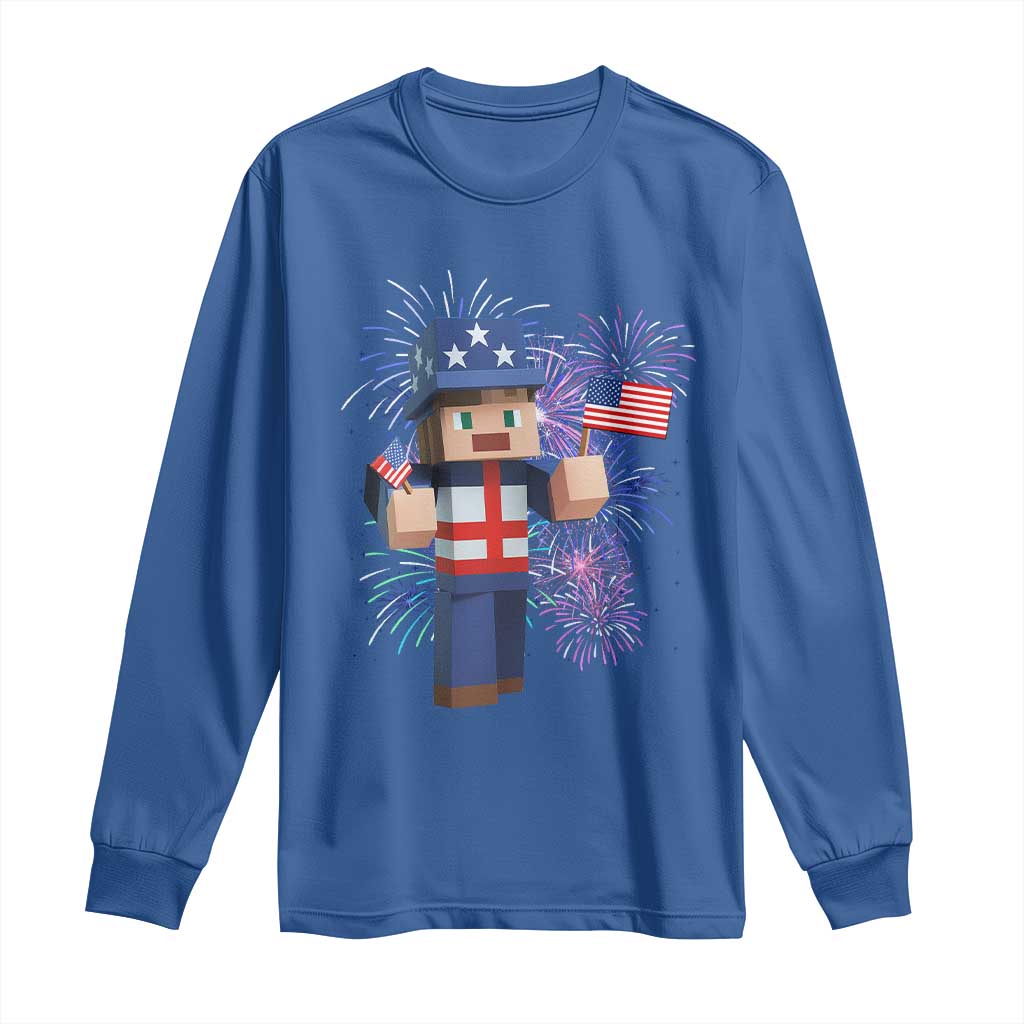 4th of July Gamer Long Sleeve Shirt Uncle Sam Pixels Gaming Celebrate Independence Day