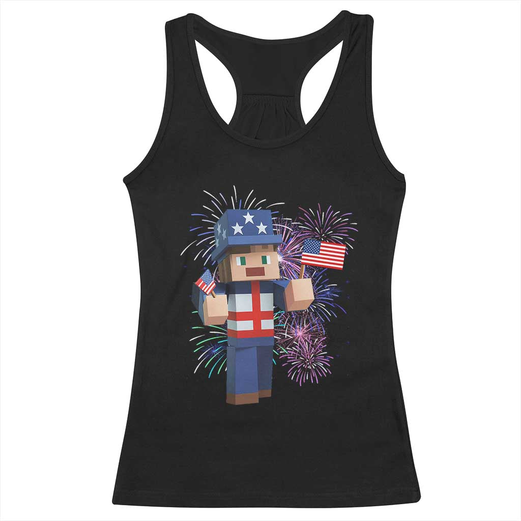 4th of July Gamer Racerback Tank Top Uncle Sam Pixels Gaming Celebrate Independence Day