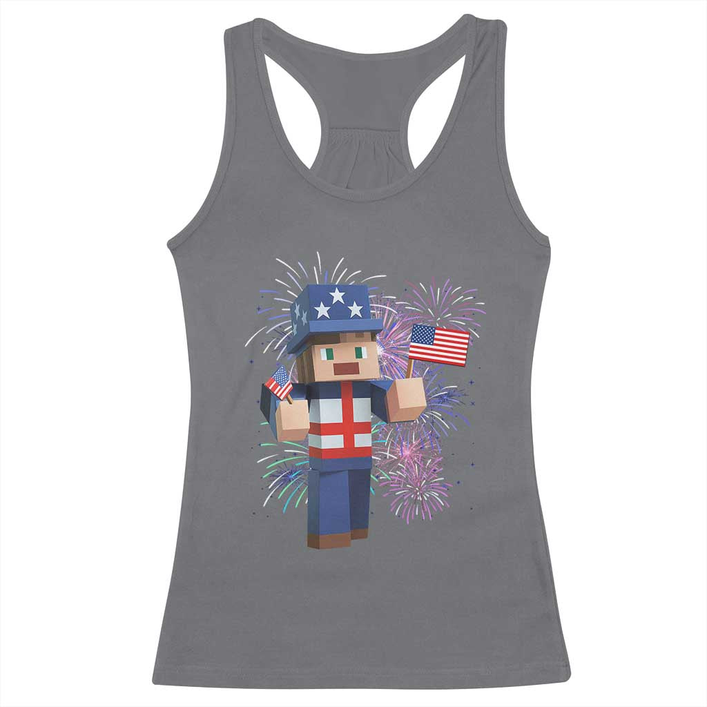 4th of July Gamer Racerback Tank Top Uncle Sam Pixels Gaming Celebrate Independence Day