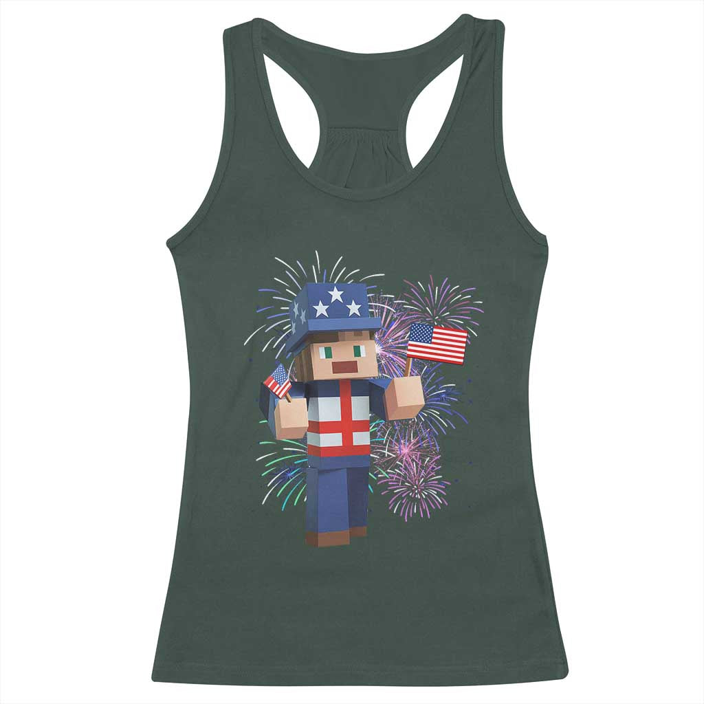 4th of July Gamer Racerback Tank Top Uncle Sam Pixels Gaming Celebrate Independence Day