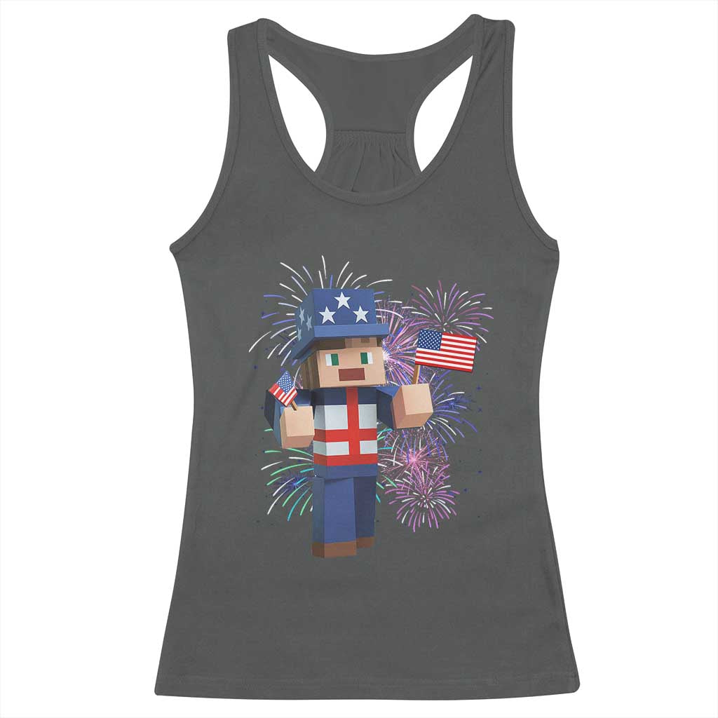 4th of July Gamer Racerback Tank Top Uncle Sam Pixels Gaming Celebrate Independence Day