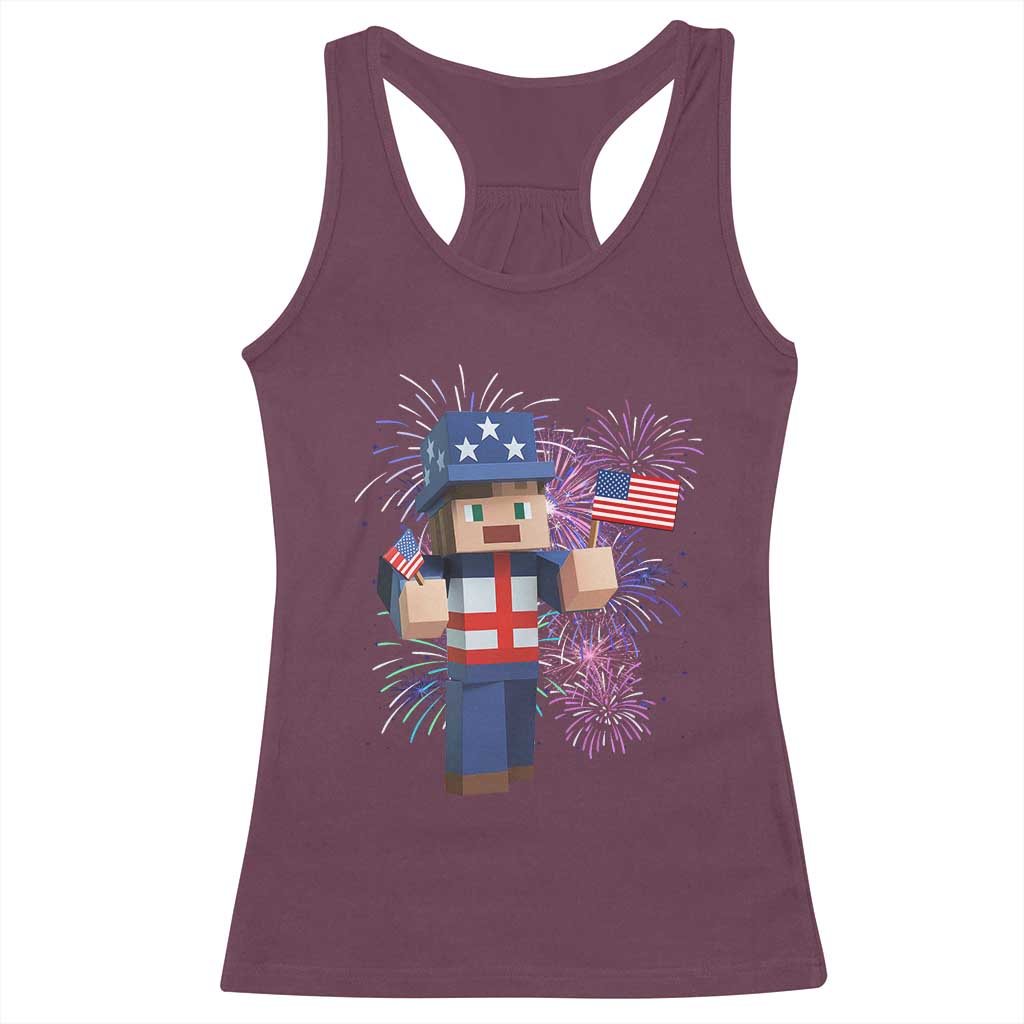 4th of July Gamer Racerback Tank Top Uncle Sam Pixels Gaming Celebrate Independence Day