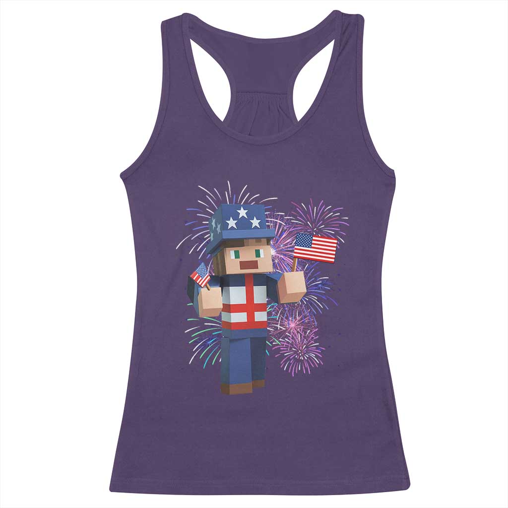 4th of July Gamer Racerback Tank Top Uncle Sam Pixels Gaming Celebrate Independence Day