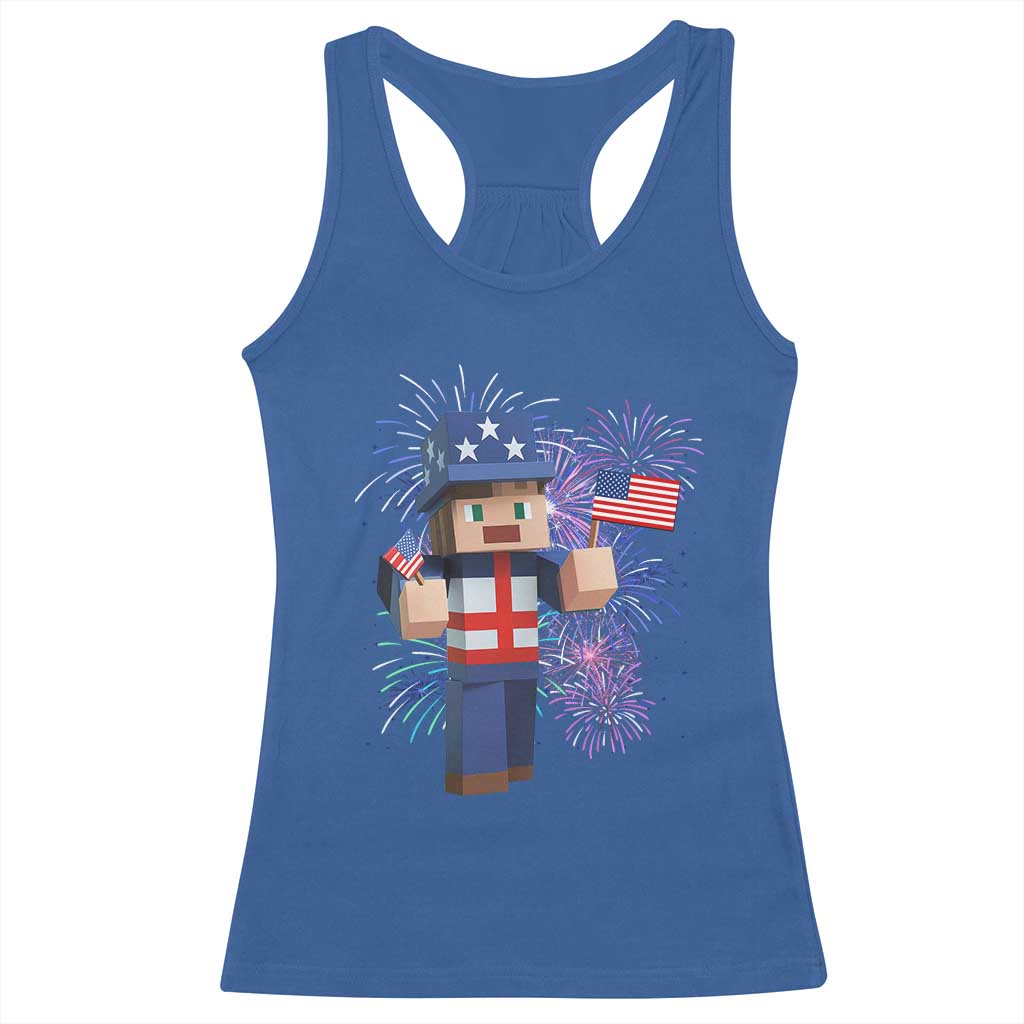 4th of July Gamer Racerback Tank Top Uncle Sam Pixels Gaming Celebrate Independence Day