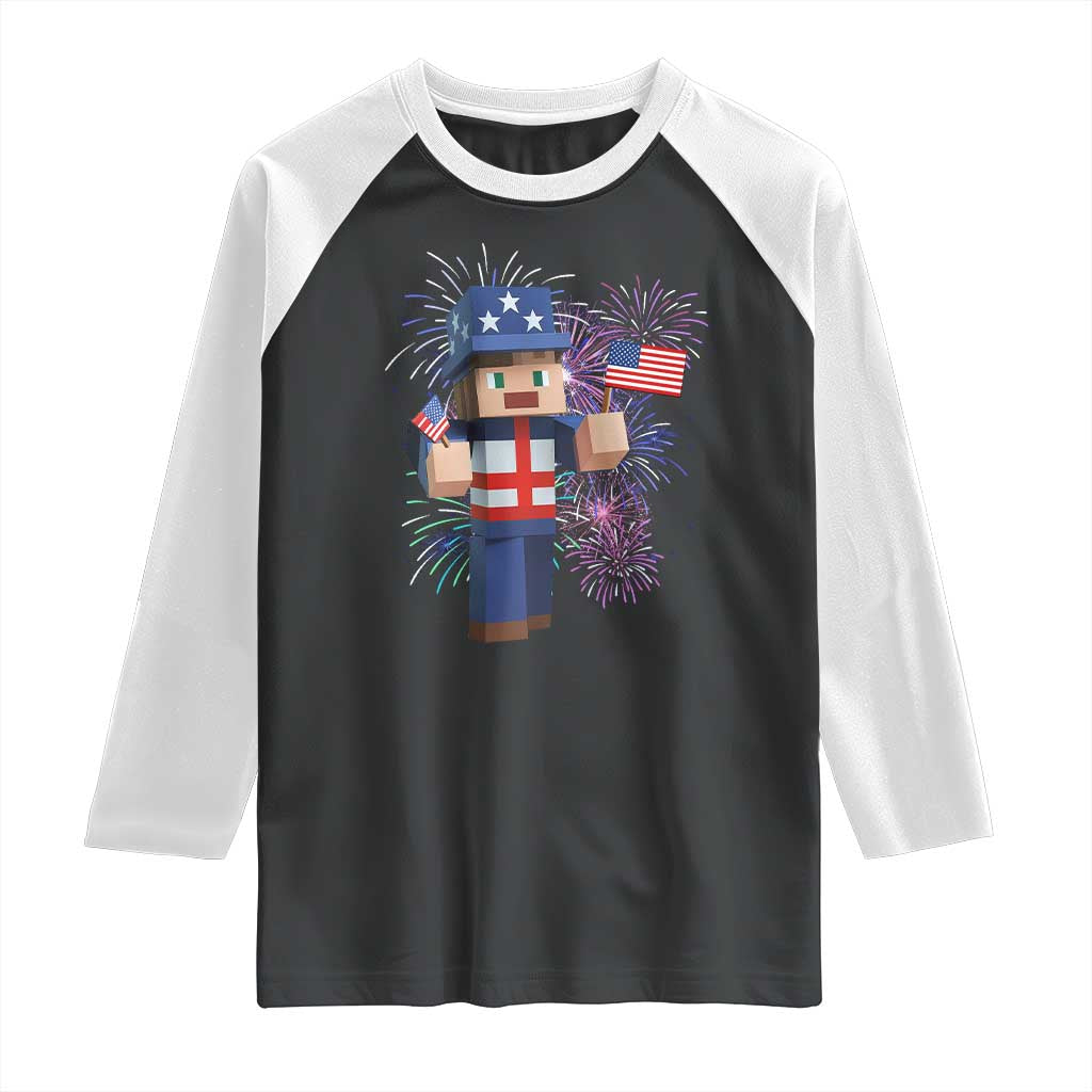4th of July Gamer Raglan Shirt Uncle Sam Pixels Gaming Celebrate Independence Day