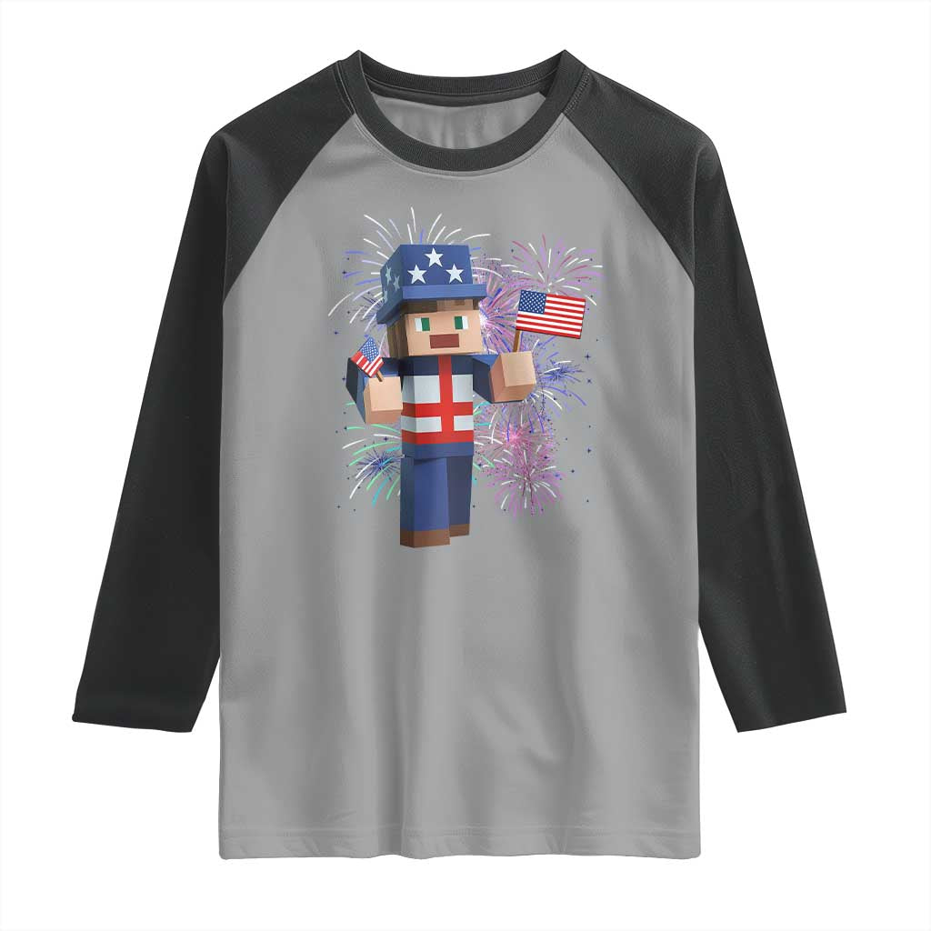 4th of July Gamer Raglan Shirt Uncle Sam Pixels Gaming Celebrate Independence Day