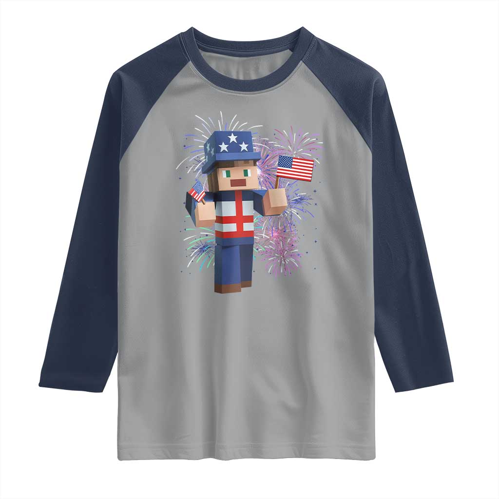 4th of July Gamer Raglan Shirt Uncle Sam Pixels Gaming Celebrate Independence Day