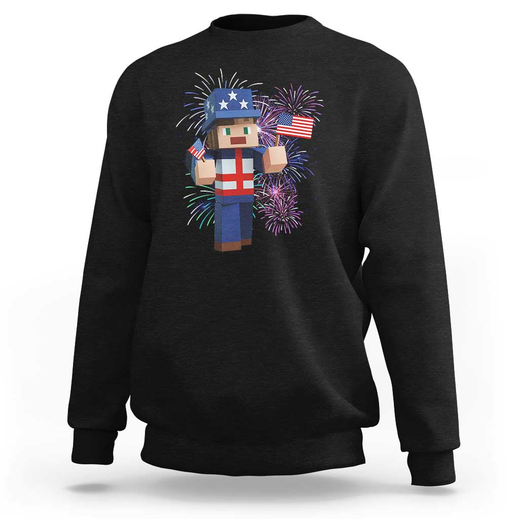 4th of July Gamer Sweatshirt Uncle Sam Pixels Gaming Celebrate Independence Day