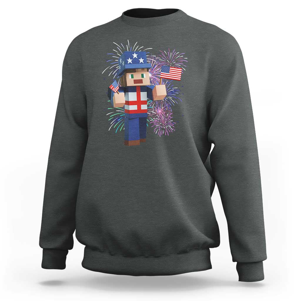4th of July Gamer Sweatshirt Uncle Sam Pixels Gaming Celebrate Independence Day