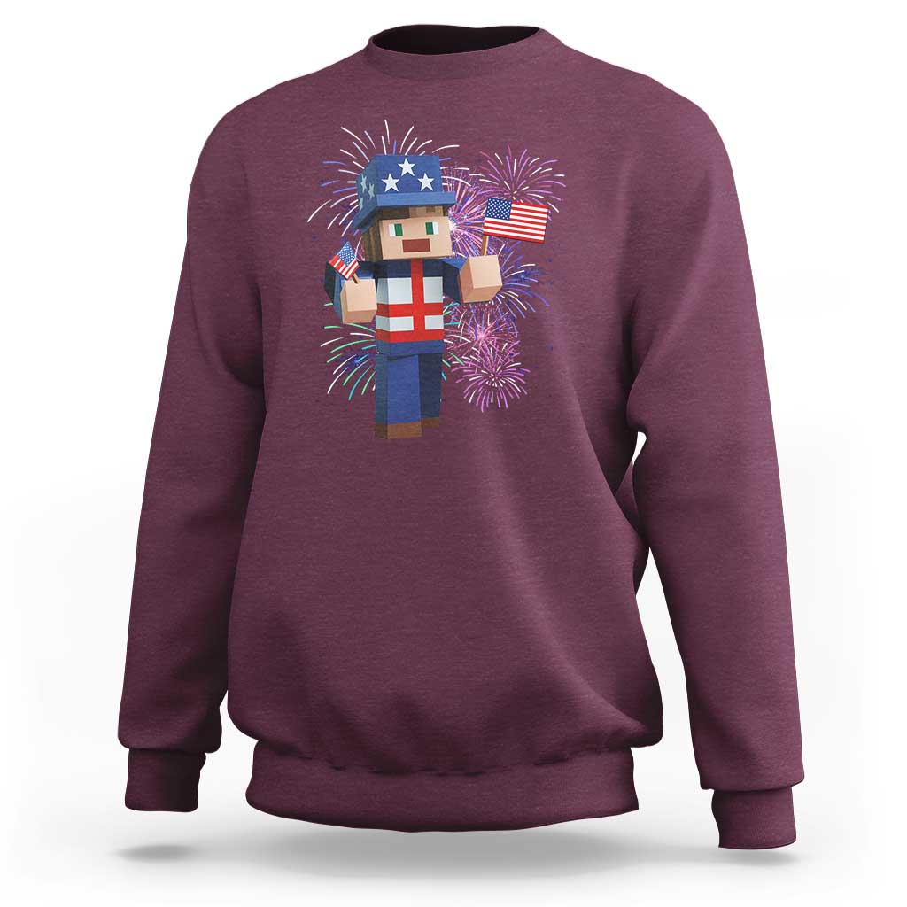 4th of July Gamer Sweatshirt Uncle Sam Pixels Gaming Celebrate Independence Day