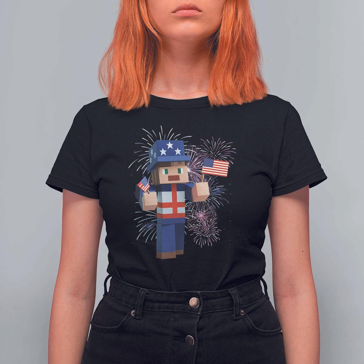 4th of July Gamer T Shirt For Women Uncle Sam Pixels Gaming Celebrate Independence Day