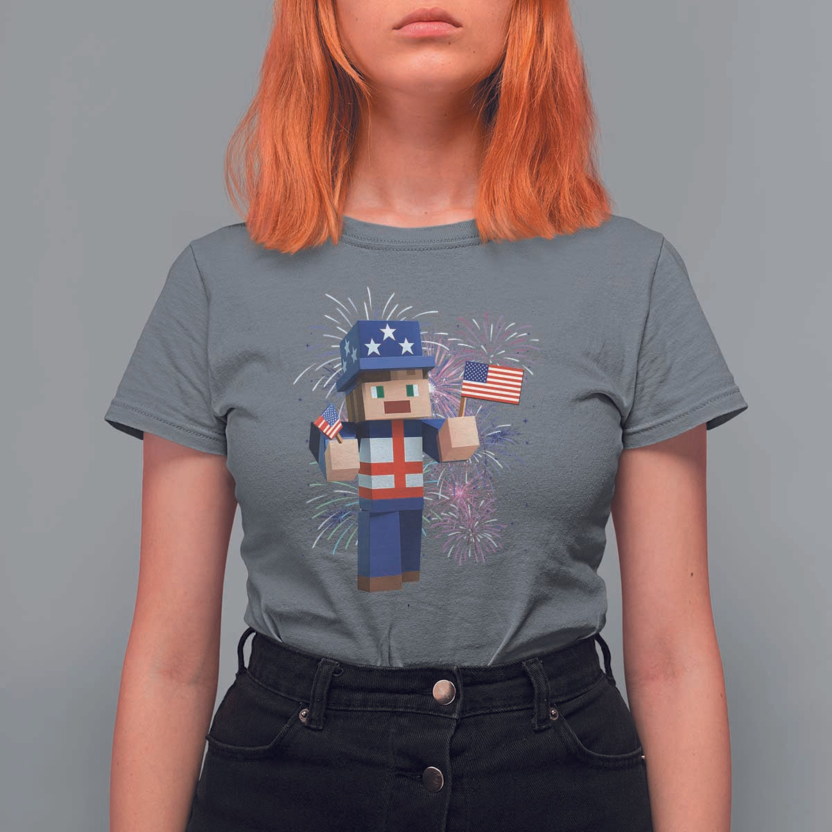 4th of July Gamer T Shirt For Women Uncle Sam Pixels Gaming Celebrate Independence Day