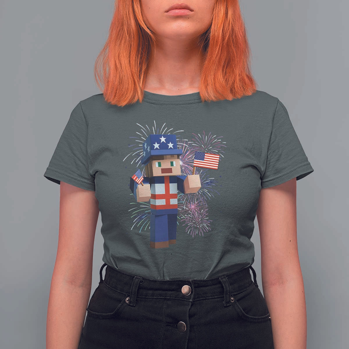 4th of July Gamer T Shirt For Women Uncle Sam Pixels Gaming Celebrate Independence Day