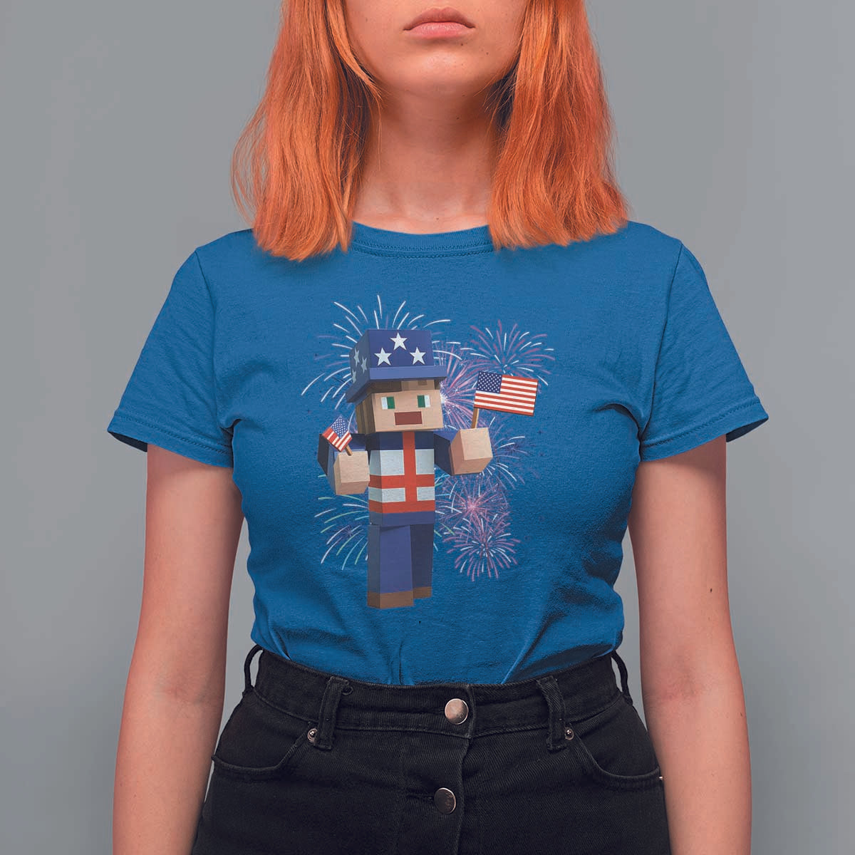 4th of July Gamer T Shirt For Women Uncle Sam Pixels Gaming Celebrate Independence Day