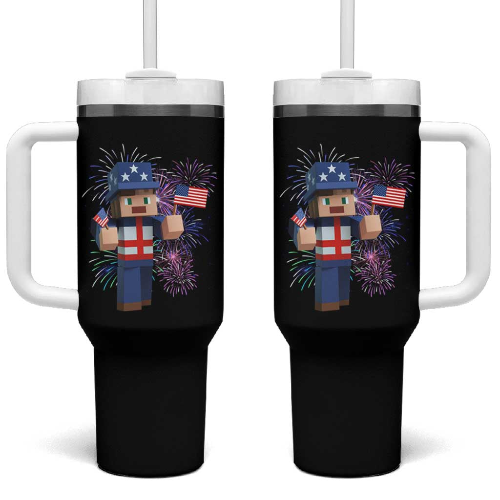4th of July Gamer Tumbler With Handle Uncle Sam Pixels Gaming Celebrate Independence Day